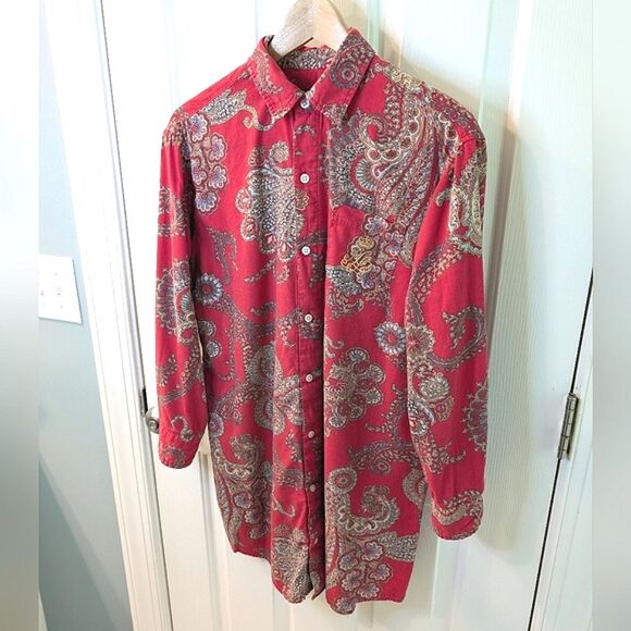 Lauren Ralph Lauren Paisley Sleep Shirt Button Front Red Small - Picture 7 of 10